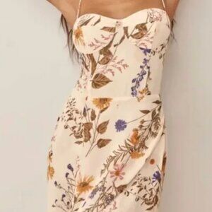 Reformation Kourtney Dress - Floral Spaghetti-Strap Midi Dress in Cream